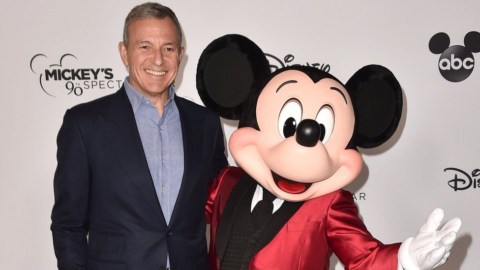 Bob Iger and Mickey Mouse attend Mickey's 90th Spectacular at The Shrine Auditorium on 6 October 2018 in Los Angeles, California.