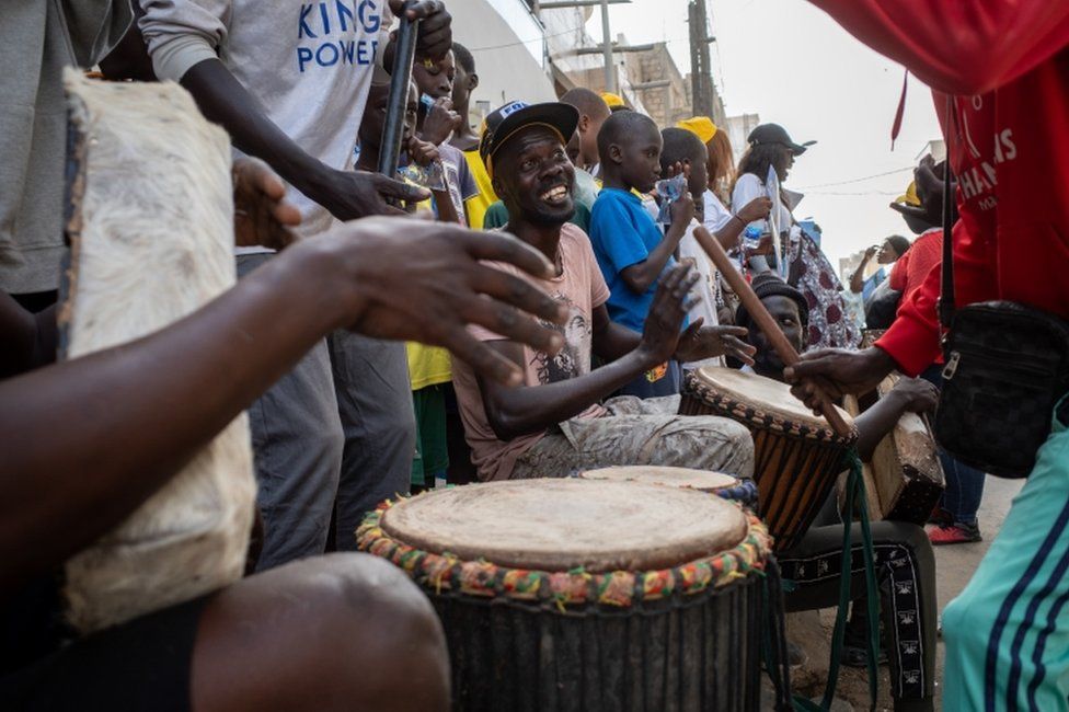 Musicians play at a campaign rally for Khalifa Sall, a former mayor of Dakar and government minister, in Dakar.