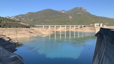 Low water levels in a reservoir north of Barcelona