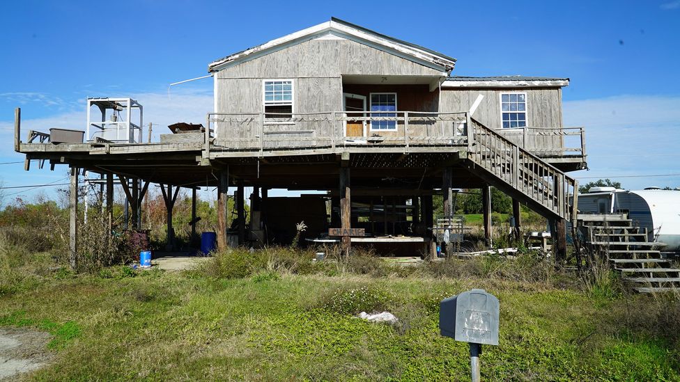 A hurricane-damaged home on Isle de Jean Charles, Louisiana (Credit: Lucy Sherriff)