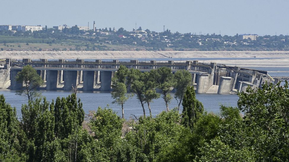 The Kakhovka dam in Ukraine was breached in the early hours of 6 June 2023 (Credit: Getty Images)