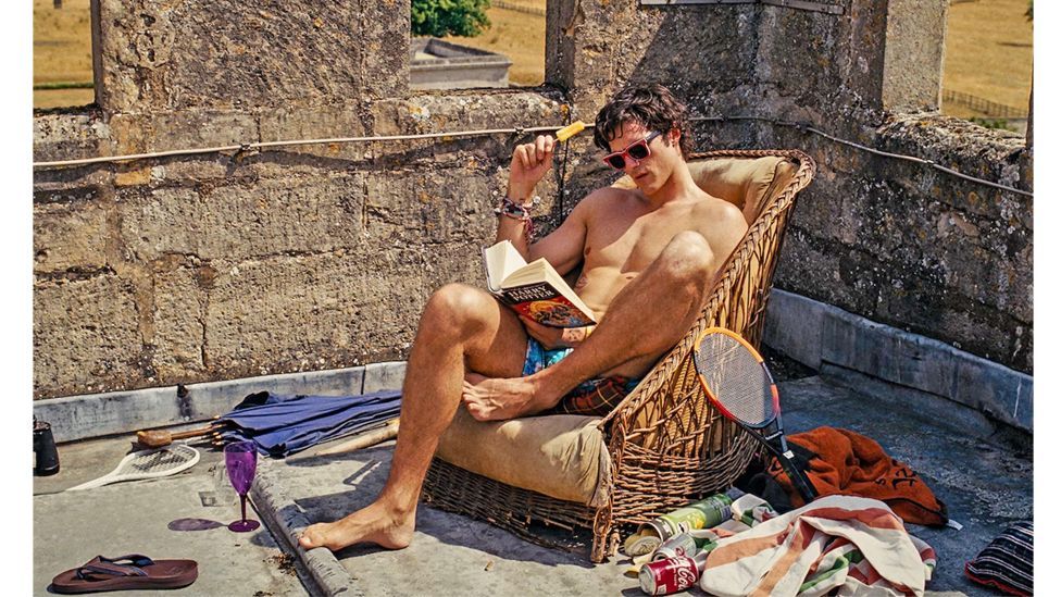 Jacob Elordi's character, the aristocratic Felix Catton, wears noughties accessories, including string bracelets from his gap-year travels and garish sunglasses (Credit: Alamy)